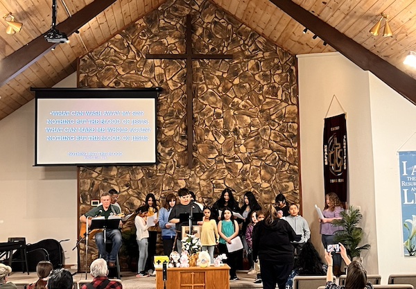 Kids on the alter during worship time at Cass Lake Alliance Church
